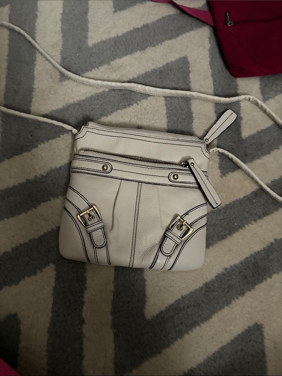 Handbags - Women's White Crossbody Bag with Gold Hardware